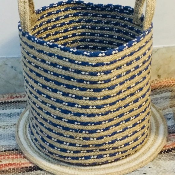 Jute Basket | Blue Circle | 11 Inches, Pack of 2 - Picture 5 of 5